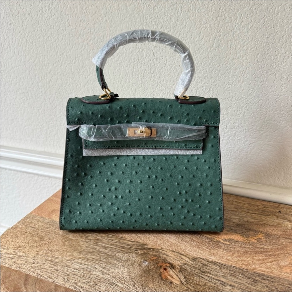 Green Embossed Ostrich Leather 25cm Bag